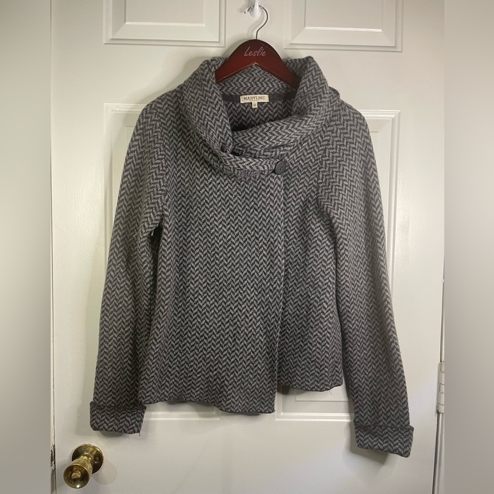 Maryline wool blend wrap sweater cardigan.  Cow neck in gray